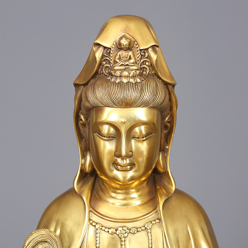 Buddha Stones Kwan Yin Avalokitesvara Tenant Une Bouteille En Saule Harmonie Laiton Cuivre Statue Décoration De La Maison - image 14
