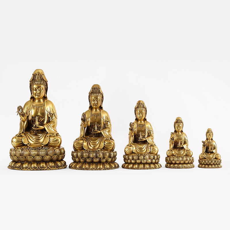 Buddha Stones Kwan Yin Avalokitesvara Tenant Une Bouteille En Saule Harmonie Laiton Cuivre Statue Décoration De La Maison - image 21