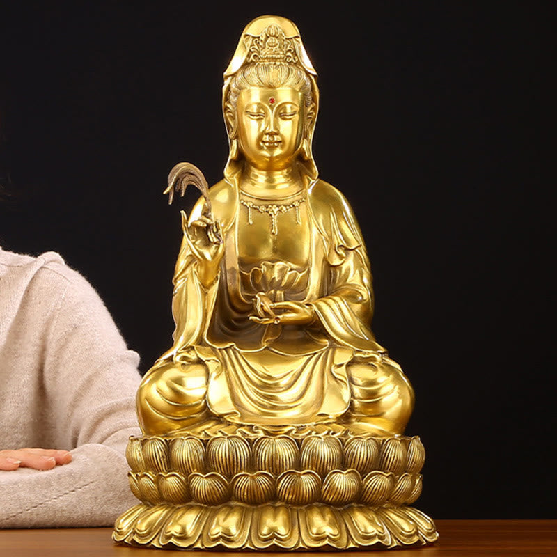 Buddha Stones Kwan Yin Avalokitesvara Tenant Une Bouteille En Saule Harmonie Laiton Cuivre Statue Décoration De La Maison - image 17