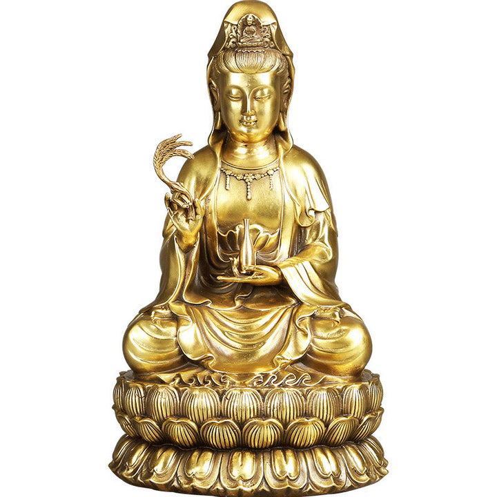 Buddha Stones Kwan Yin Avalokitesvara Tenant Une Bouteille En Saule Harmonie Laiton Cuivre Statue Décoration De La Maison - image 20