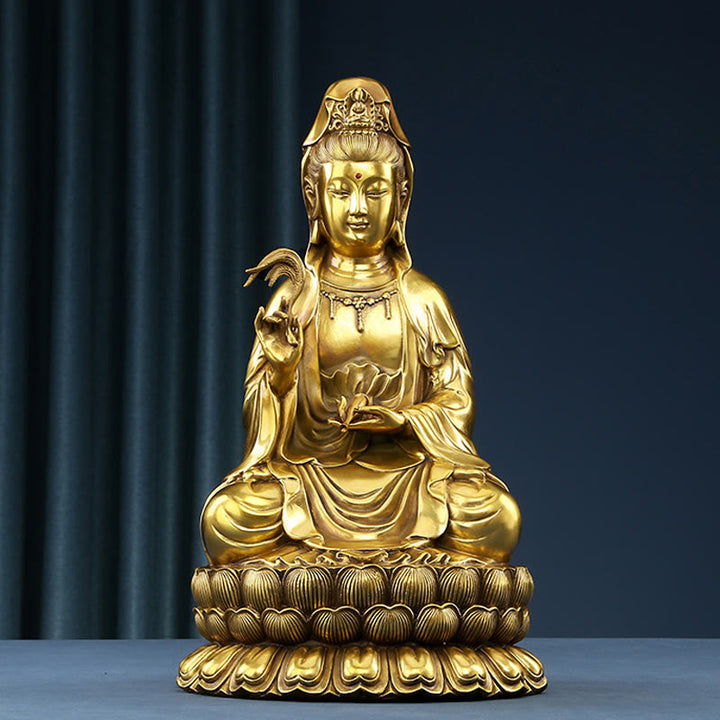Buddha Stones Kwan Yin Avalokitesvara Tenant Une Bouteille En Saule Harmonie Laiton Cuivre Statue Décoration De La Maison - image 0