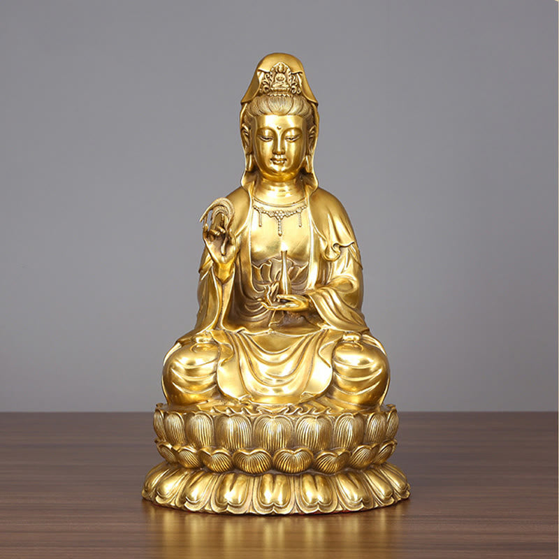 Buddha Stones Kwan Yin Avalokitesvara Tenant Une Bouteille En Saule Harmonie Laiton Cuivre Statue Décoration De La Maison - image 8