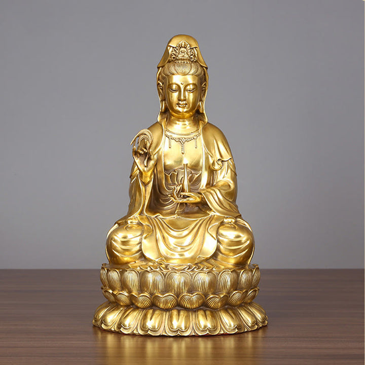 Buddha Stones Kwan Yin Avalokitesvara Tenant Une Bouteille En Saule Harmonie Laiton Cuivre Statue Décoration De La Maison - image 8