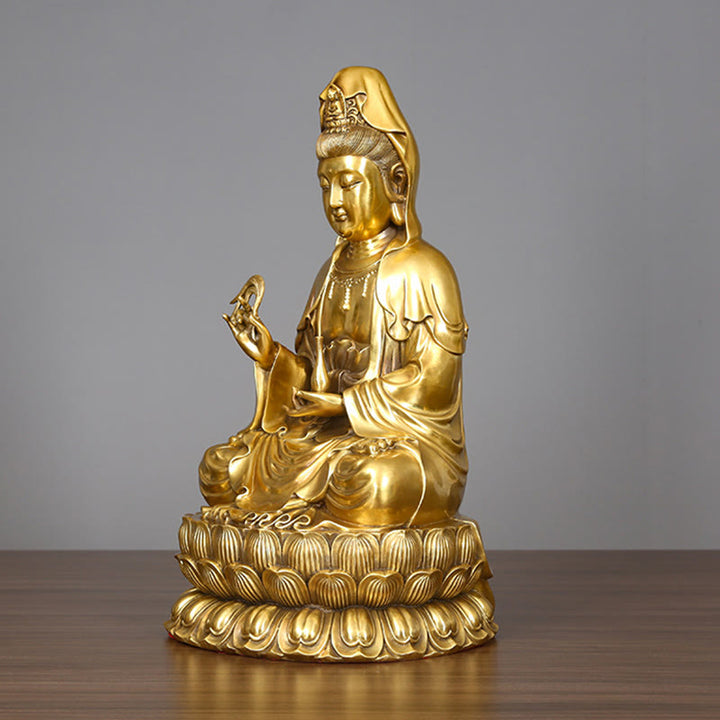 Buddha Stones Kwan Yin Avalokitesvara Tenant Une Bouteille En Saule Harmonie Laiton Cuivre Statue Décoration De La Maison - image 13