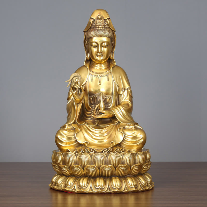 Buddha Stones Kwan Yin Avalokitesvara Tenant Une Bouteille En Saule Harmonie Laiton Cuivre Statue Décoration De La Maison - image 11
