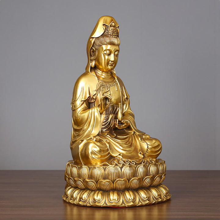 Buddha Stones Kwan Yin Avalokitesvara Tenant Une Bouteille En Saule Harmonie Laiton Cuivre Statue Décoration De La Maison - image 10