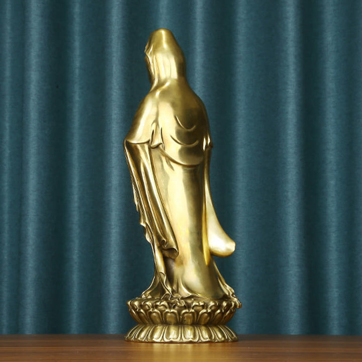 Buddha Stones Kwan Yin Avalokitesvara tenant la roue du Dharma Richesse Laiton Cuivre Statue Décoration - image 18