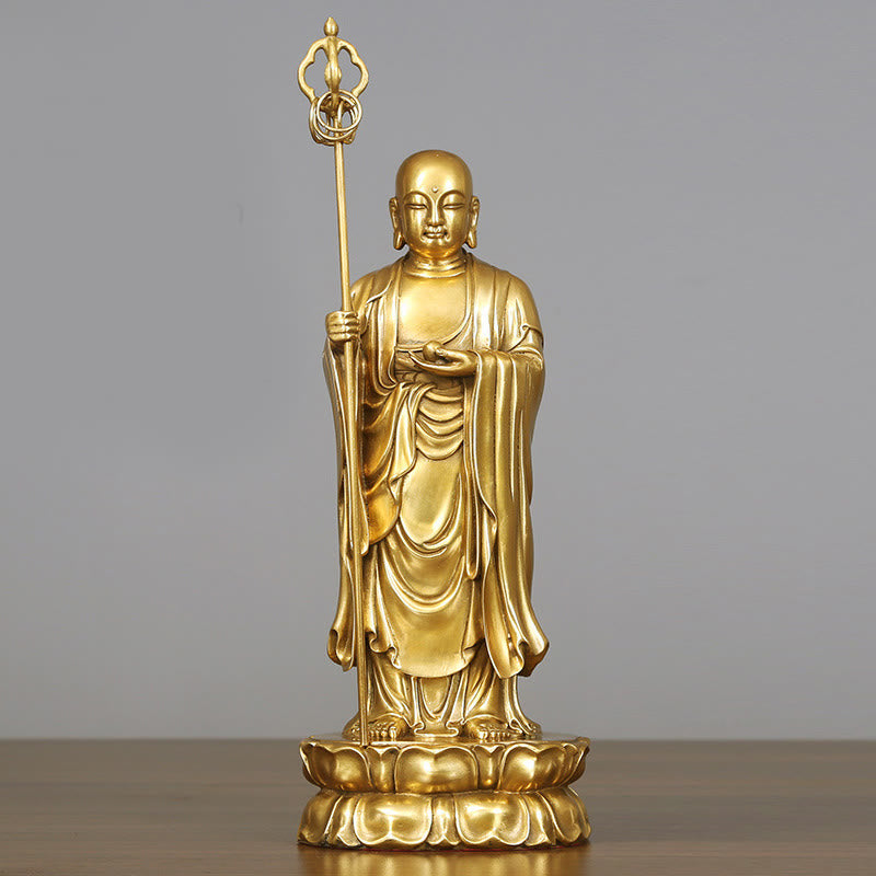 Buddha Stones Ksitigarbha Bodhisattva Figurine Compassion Statue en cuivre Offrande à la maison Décoration - Ksitigarbha Bodhisattva 13,5*10,5*27 cm - image 2