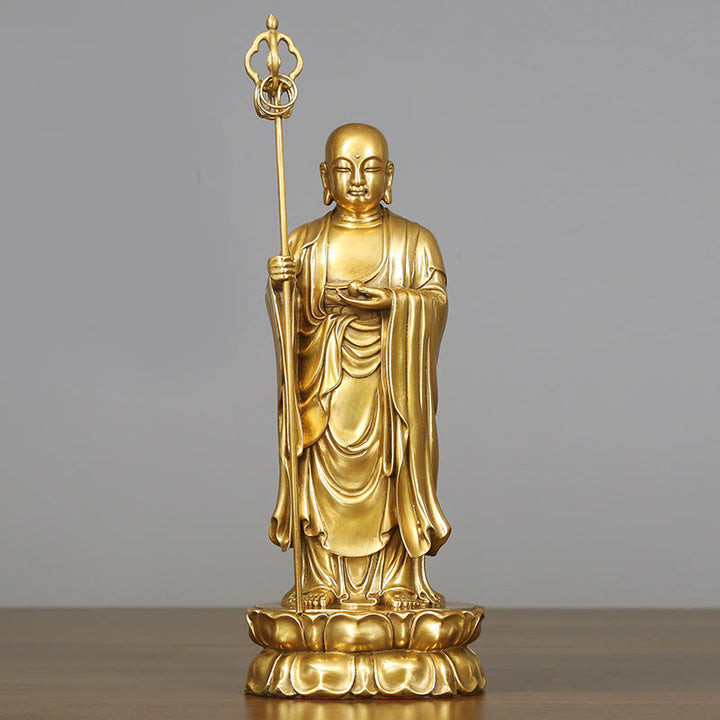 Buddha Stones Ksitigarbha Bodhisattva Figurine Compassion Statue en cuivre Offrande à la maison Décoration - Ksitigarbha Bodhisattva 13,5*10,5*27 cm - image 2