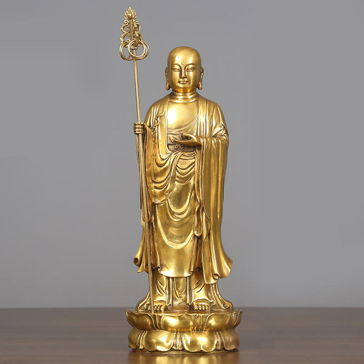 Buddha Stones Ksitigarbha Bodhisattva Figurine Compassion Statue en cuivre Offrande à la maison Décoration - Ksitigarbha Bodhisattva 13*31,5 cm - image 10