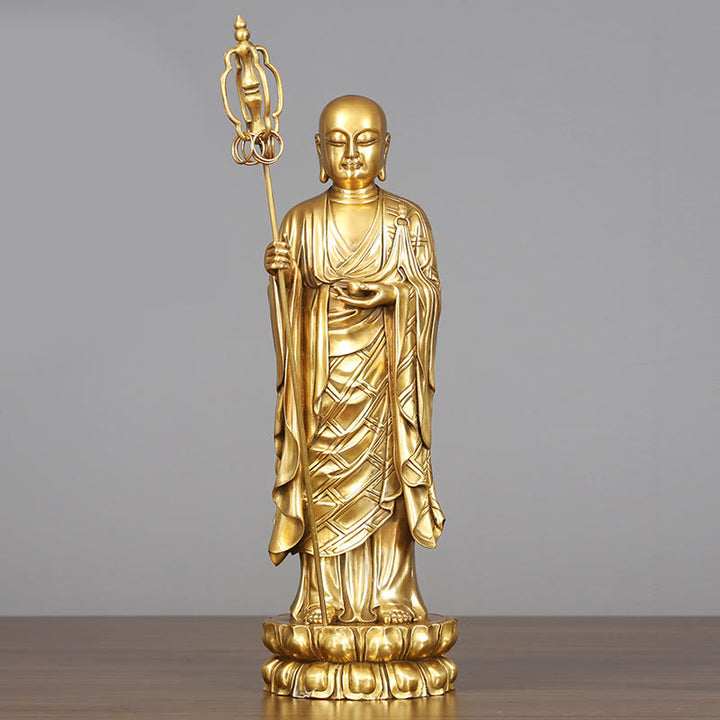 Buddha Stones Ksitigarbha Bodhisattva Figurine Compassion Statue en cuivre Offrande à la maison Décoration - Ksitigarbha Bodhisattva 16*46cm - image 11