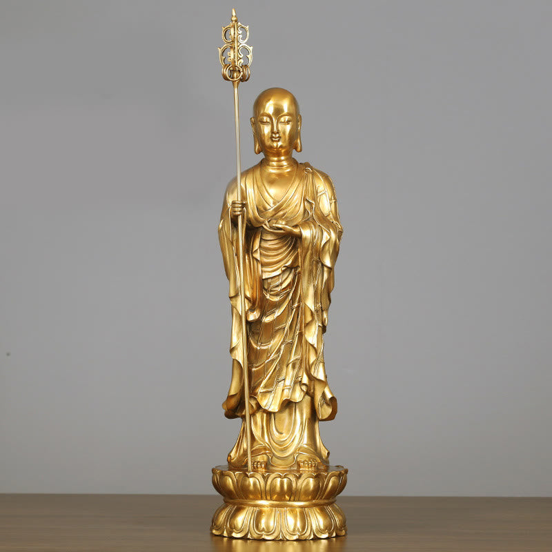 Buddha Stones Ksitigarbha Bodhisattva Figurine Compassion Statue en cuivre Offrande à la maison Décoration - Ksitigarbha Bodhisattva 20*65cm - image 12