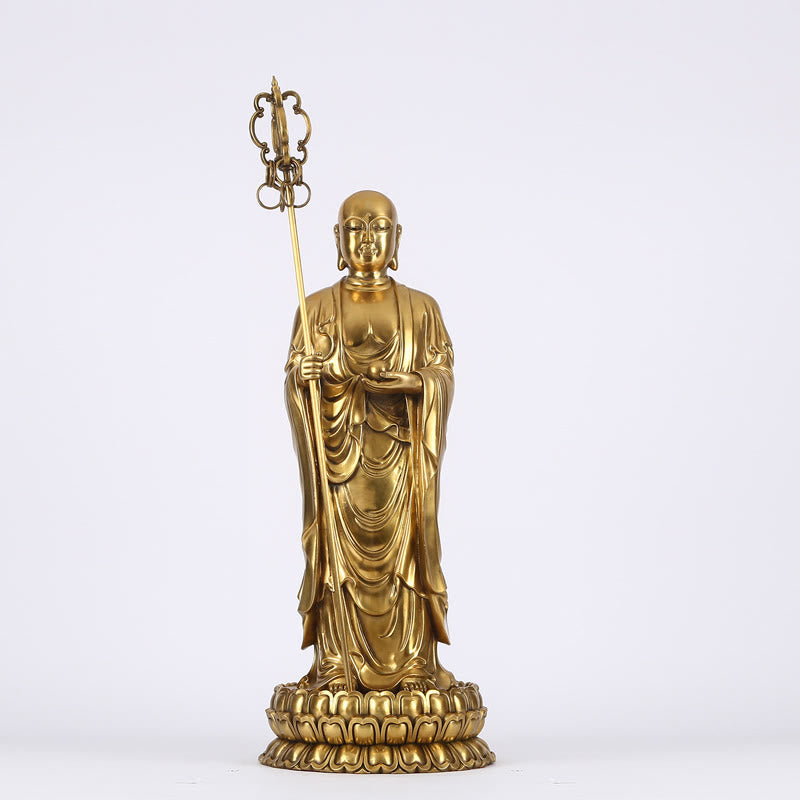 Buddha Stones Ksitigarbha Bodhisattva Figurine Compassion Statue en cuivre Offrande à la maison Décoration - Ksitigarbha Bodhisattva 34*76cm - image 16