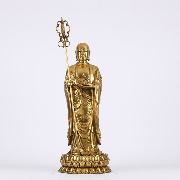 Buddha Stones Ksitigarbha Bodhisattva Figurine Compassion Statue en cuivre Offrande à la maison Décoration - Ksitigarbha Bodhisattva 34*76cm - image 16