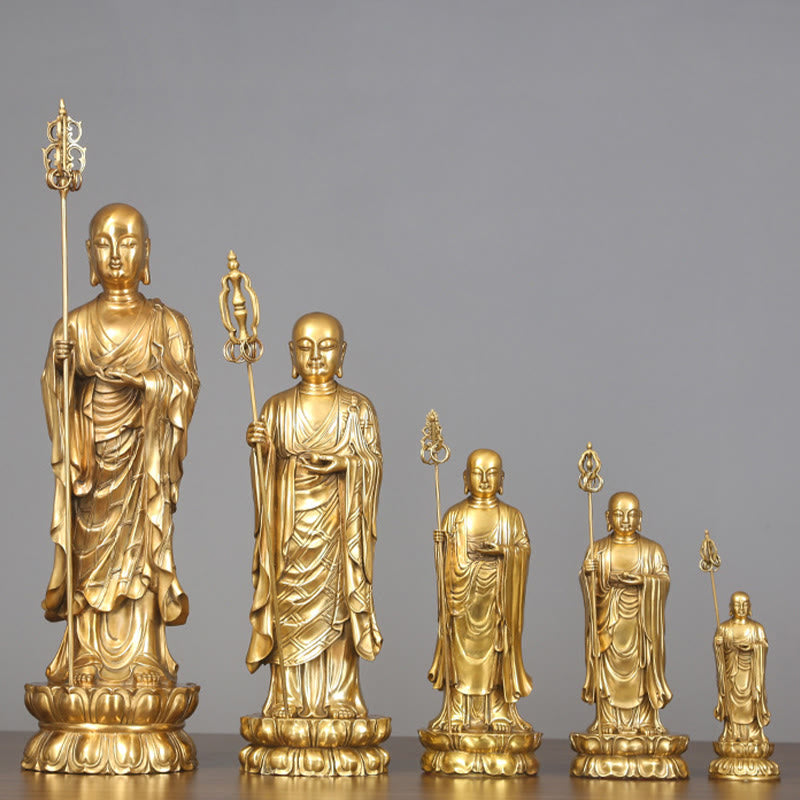Buddha Stones Ksitigarbha Bodhisattva Figurine Compassion Statue en cuivre Offrande à la maison Décoration - image 1