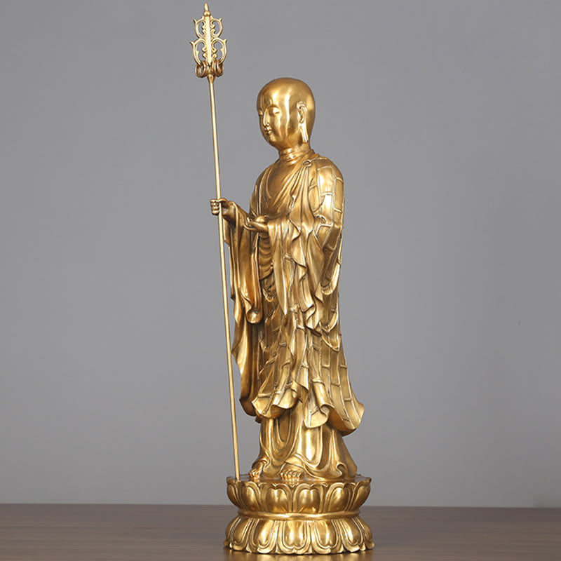 Buddha Stones Ksitigarbha Bodhisattva Figurine Compassion Statue en cuivre Offrande à la maison Décoration - image 13