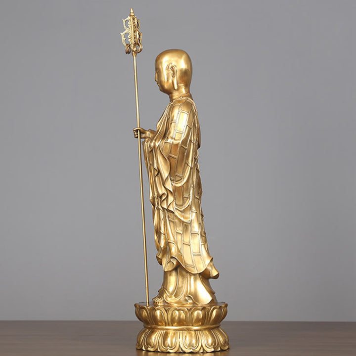 Buddha Stones Ksitigarbha Bodhisattva Figurine Compassion Statue en cuivre Offrande à la maison Décoration - image 14