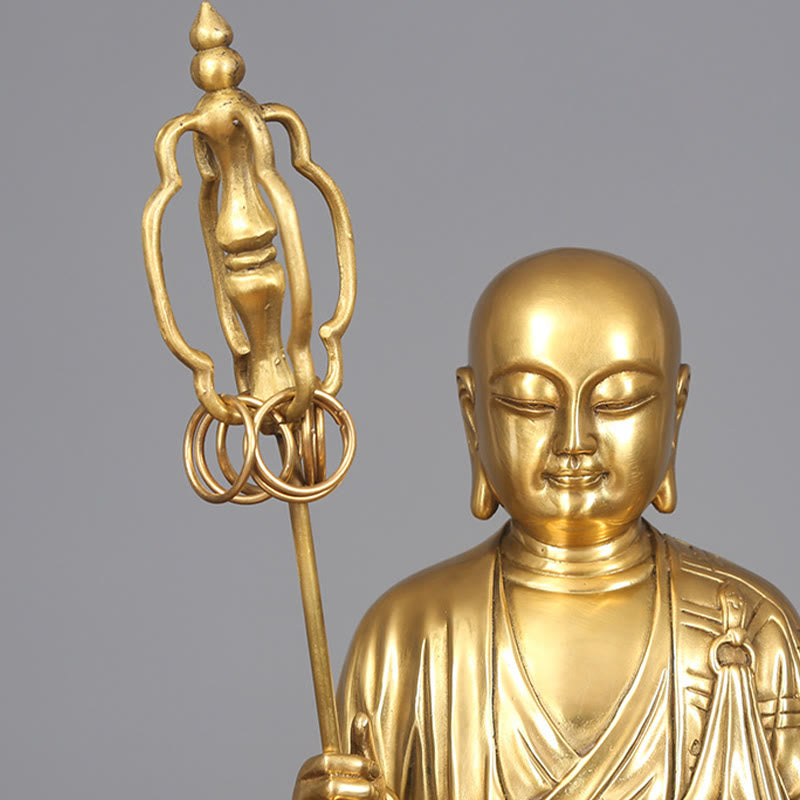 Buddha Stones Ksitigarbha Bodhisattva Figurine Compassion Statue en cuivre Offrande à la maison Décoration - image 7