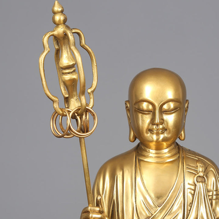 Buddha Stones Ksitigarbha Bodhisattva Figurine Compassion Statue en cuivre Offrande à la maison Décoration - image 7