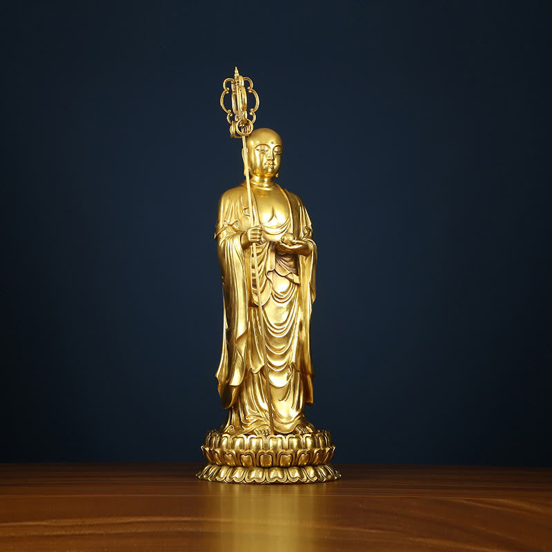 Buddha Stones Ksitigarbha Bodhisattva Figurine Compassion Statue en cuivre Offrande à la maison Décoration - image 3