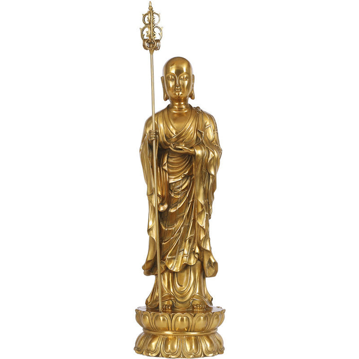Buddha Stones Ksitigarbha Bodhisattva Figurine Compassion Statue en cuivre Offrande à la maison Décoration - image 17