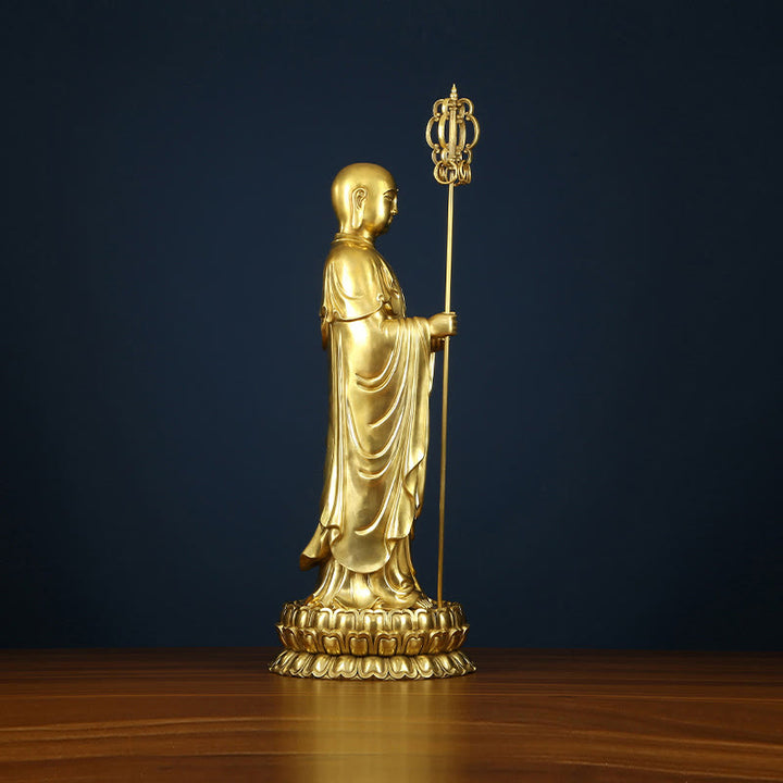 Buddha Stones Ksitigarbha Bodhisattva Figurine Compassion Statue en cuivre Offrande à la maison Décoration - image 4