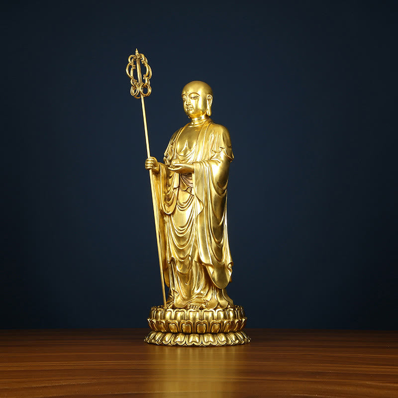 Buddha Stones Ksitigarbha Bodhisattva Figurine Compassion Statue en cuivre Offrande à la maison Décoration - image 6