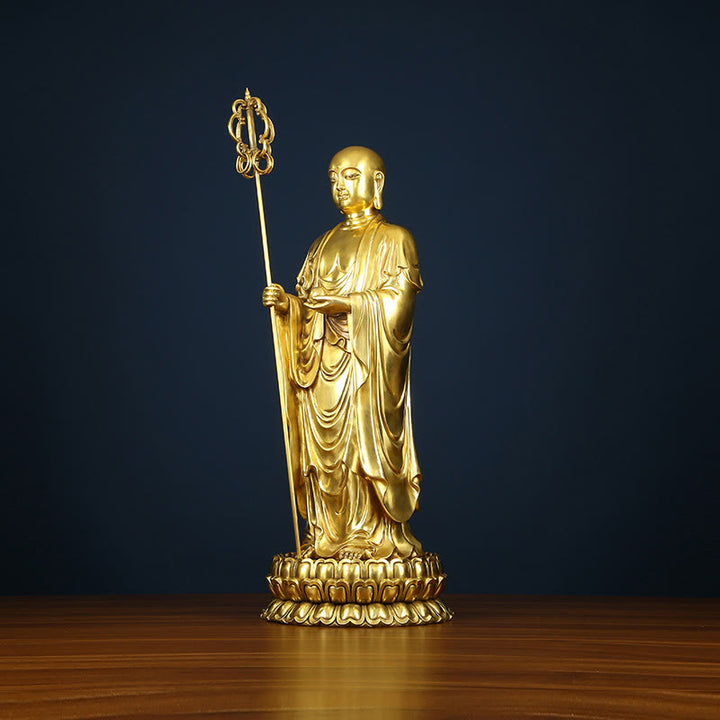Buddha Stones Ksitigarbha Bodhisattva Figurine Compassion Statue en cuivre Offrande à la maison Décoration - image 6