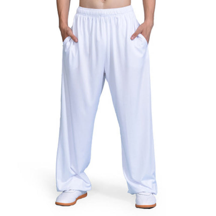 Pantalon d'été unisexe à taille élastique avec poches pour la pratique du Tai Chi Qigong Buddha Stones - Blanc - 3XL- Convient aux États-Unis, au UK/AU et en EU- 2XL - image 7
