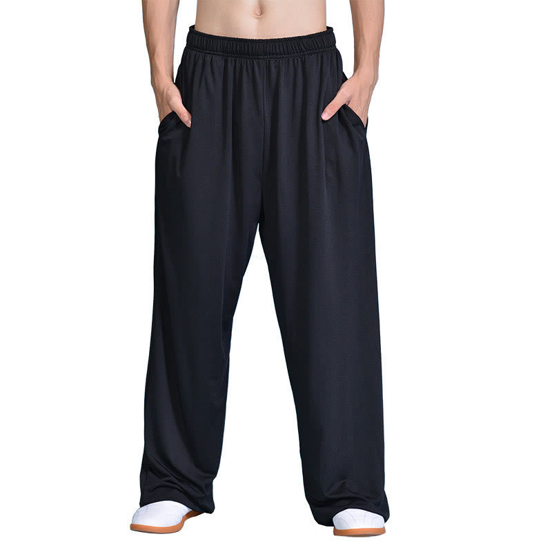 Pantalon d'été unisexe à taille élastique avec poches pour la pratique du Tai Chi Qigong Buddha Stones - Noir - 3XL- Convient aux tailles US/ UK/AU/ EU- 2XL - image 1