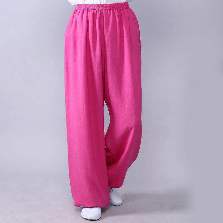 Pantalon d'été en coton et lin unisexe avec taille élastique et Buddha Stones pour la pratique du Tai Chi et du Qigong - Rose vif - 3XL- Convient aux États-Unis, au Royaume-Uni, en Australie et en UE - 2XL - image 4