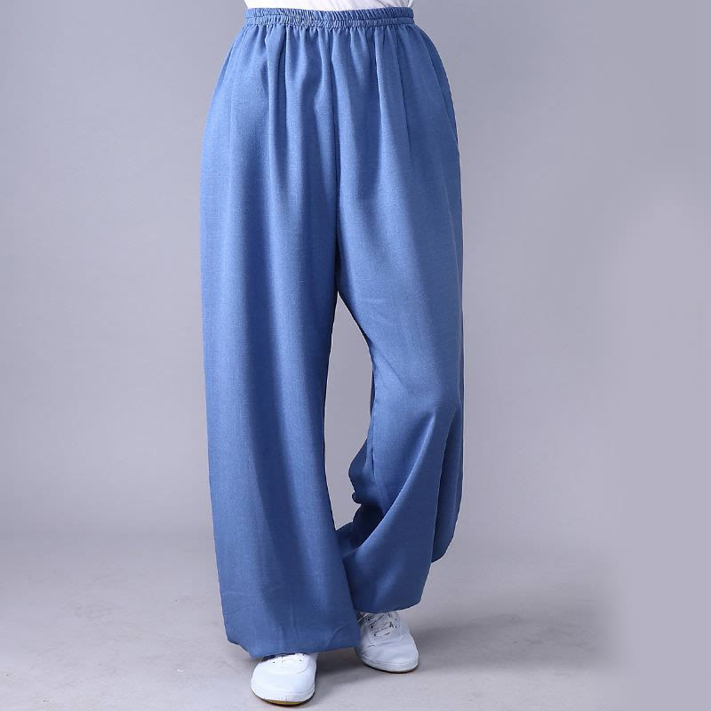 Pantalon d'été en coton et lin unisexe avec taille élastique et Buddha Stones pour la pratique du Tai Chi et du Qigong - BleuetBleu - 3XL- Convient aux États-Unis, au Royaume-Uni, en Australie et en UE - 2XL - image 8