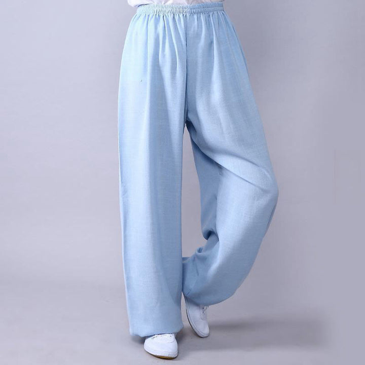 Pantalon d'été en coton et lin unisexe avec taille élastique et Buddha Stones pour la pratique du Tai Chi et du Qigong - Cyan clair - 3XL- Convient aux États-Unis, au Royaume-Uni, en Australie et en UE - 2XL - image 16