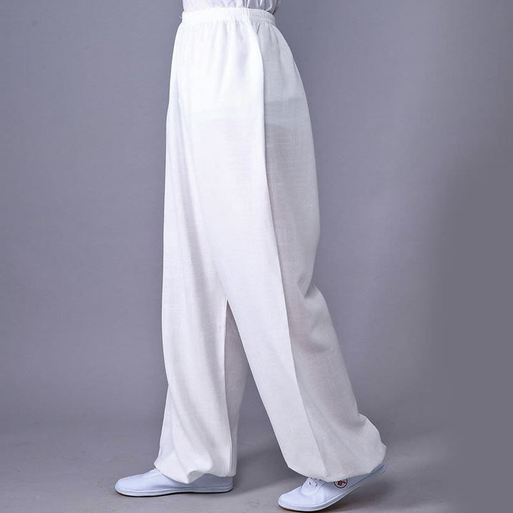 Pantalon d'été en coton et lin unisexe avec taille élastique et Buddha Stones pour la pratique du Tai Chi et du Qigong - Blanc - 3XL- Convient aux États-Unis, au Royaume-Uni, en Australie et en UE - 2XL - image 17