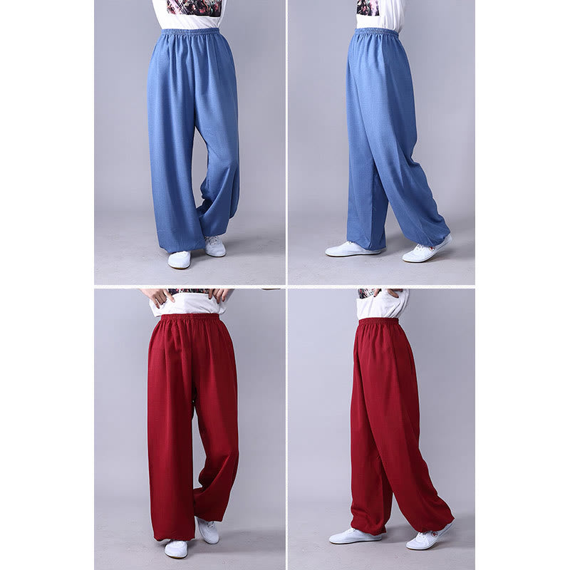 Pantalon d'été en coton et lin unisexe avec taille élastique et Buddha Stones pour la pratique du Tai Chi et du Qigong - image 21