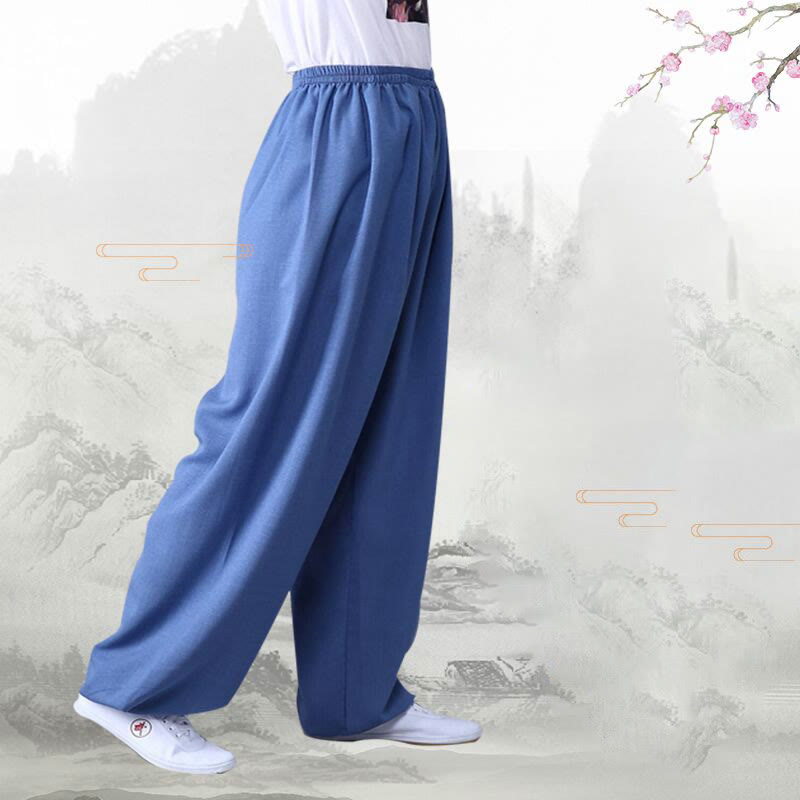 Pantalon d'été en coton et lin unisexe avec taille élastique et Buddha Stones pour la pratique du Tai Chi et du Qigong - image 8