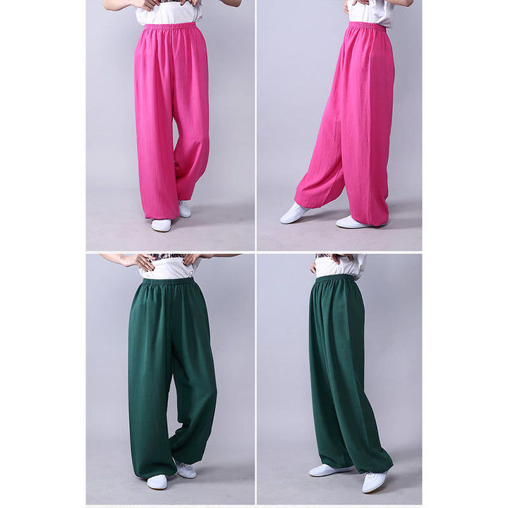 Pantalon d'été en coton et lin unisexe avec taille élastique et Buddha Stones pour la pratique du Tai Chi et du Qigong - image 5
