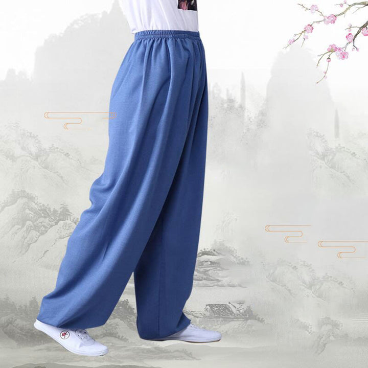 Pantalon d'été en coton et lin unisexe avec taille élastique et Buddha Stones pour la pratique du Tai Chi et du Qigong - image 9