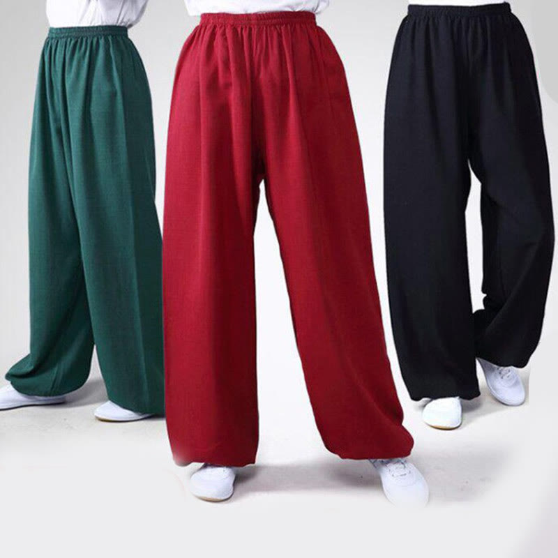 Pantalon d'été en coton et lin unisexe avec taille élastique et Buddha Stones pour la pratique du Tai Chi et du Qigong - image 1