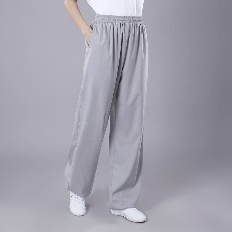 Pantalon Buddha Stones' été unisexe en coton et lin avec poches et taille élastique pour la pratique du Tai Chi et du Qigong - Gris clair - 3XL- Convient aux tailles US/ UK/AU/ EU- 2XL - image 7