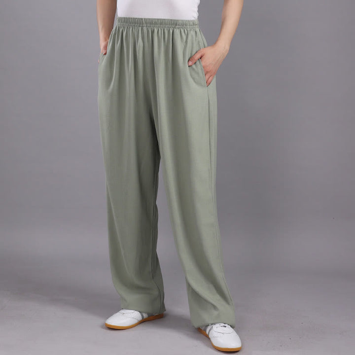 Pantalon Buddha Stones' été unisexe en coton et lin avec poches et taille élastique pour la pratique du Tai Chi et du Qigong - Vert clair - 3XL- Convient aux tailles US/ UK/AU/ EU- 2XL - image 27