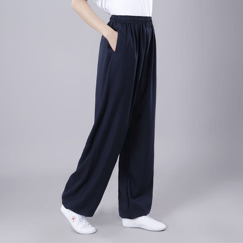 Pantalon Buddha Stones' été unisexe en coton et lin avec poches et taille élastique pour la pratique du Tai Chi et du Qigong - Bleu acier - 3XL- Convient aux États-Unis, au UK/AU et en EU- 2XL - image 24