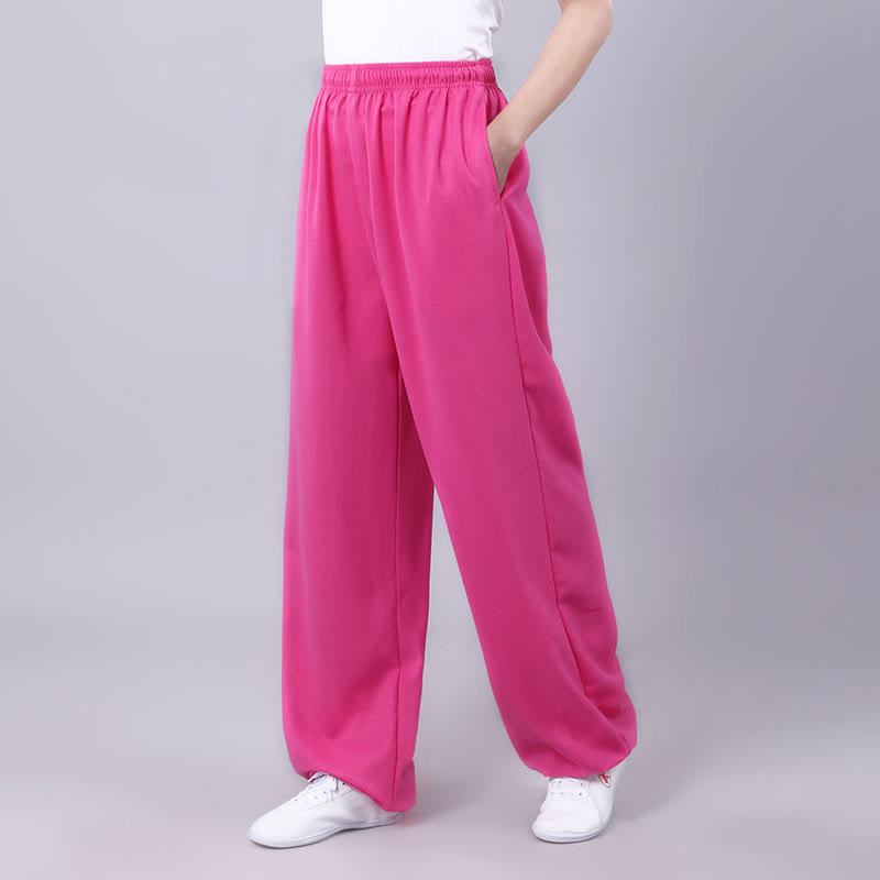 Pantalon Buddha Stones' été unisexe en coton et lin avec poches et taille élastique pour la pratique du Tai Chi et du Qigong - Rose vif - 3XL- Convient aux États-Unis, au UK/AU et en EU- 2XL - image 20
