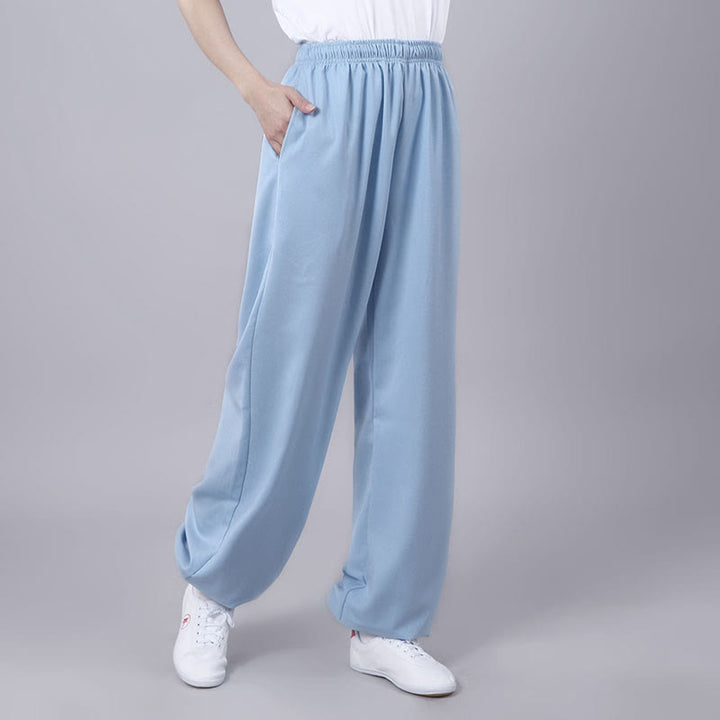 Pantalon Buddha Stones' été unisexe en coton et lin avec poches et taille élastique pour la pratique du Tai Chi et du Qigong - Bleu ciel - 3XL- Convient aux États-Unis, au UK/AU et en EU- 2XL - image 22