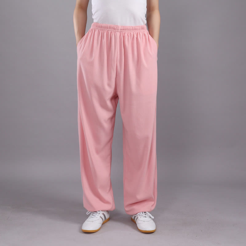 Pantalon Buddha Stones' été unisexe en coton et lin avec poches et taille élastique pour la pratique du Tai Chi et du Qigong - Rose - 3XL- Convient aux tailles US/ UK/AU/ EU- 2XL - image 26