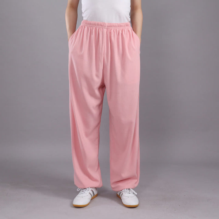 Pantalon Buddha Stones' été unisexe en coton et lin avec poches et taille élastique pour la pratique du Tai Chi et du Qigong - Rose - 3XL- Convient aux tailles US/ UK/AU/ EU- 2XL - image 26