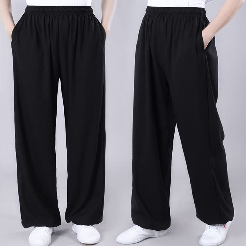 Pantalon d'été unisexe à taille élastique et respirant avec poches, idéal pour la pratique du Tai Chi et du Qigong , Buddha Stones - image 9