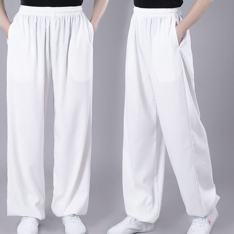 Pantalon Buddha Stones' été unisexe en coton et lin avec poches et taille élastique pour la pratique du Tai Chi et du Qigong - image 2