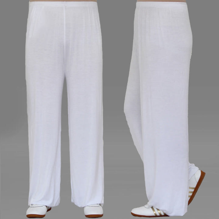 Pantalon d'été unisexe en modal avec taille élastique et pierres de Buddha Stones pour la pratique du Tai Chi et du Qigong - Blanc - 3XL- Convient aux États-Unis, au UK/AU et en EU- 2XL - image 10