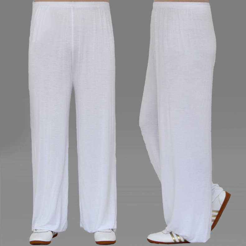 Pantalon d'été unisexe en modal avec taille élastique et pierres de Buddha Stones pour la pratique du Tai Chi et du Qigong - Blanc - 3XL- Convient aux tailles US/ UK/AU/ EU- 2XL - image 10